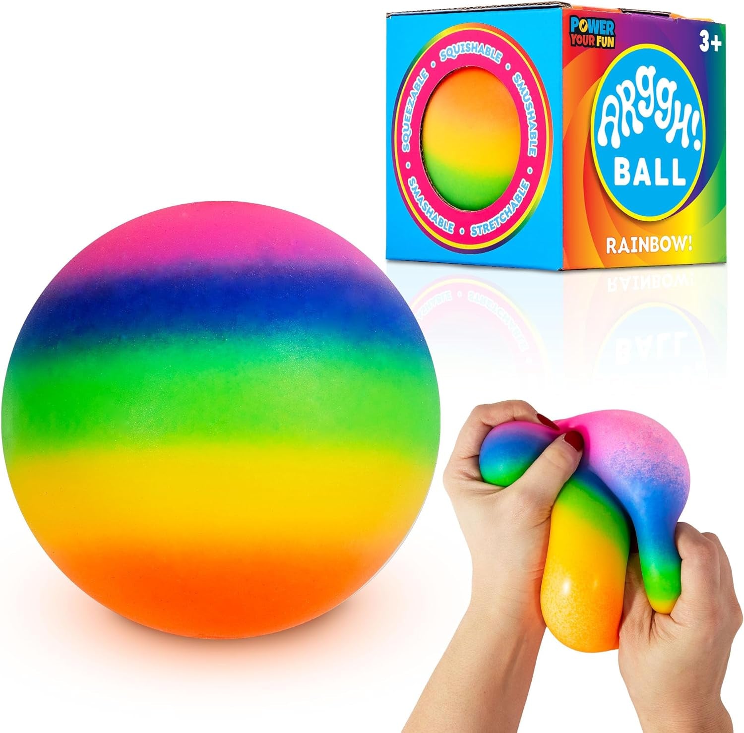 Arggh Rainbow Giant Stress Balls for Adults - 3.75 Inch Large Stress Balls for Kids Squishy Toys Ball Stress Relief Fidget Toy Sensory Ball Squeeze Toy for Boys Girls (Rainbow)